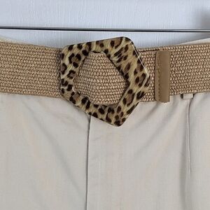 Boho Belt Straw Woven Elastic Stretch Wide Waist Belts For Dresses With leopard